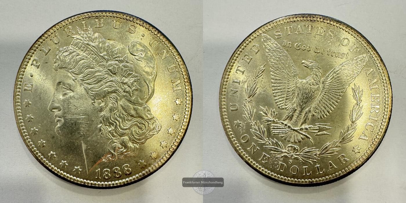  USA / 1 Dollar 1888 (1878-1921) 'S' Morgan Dollar FM-Frankfurt KM#110 Feinsilber: 24,057g   