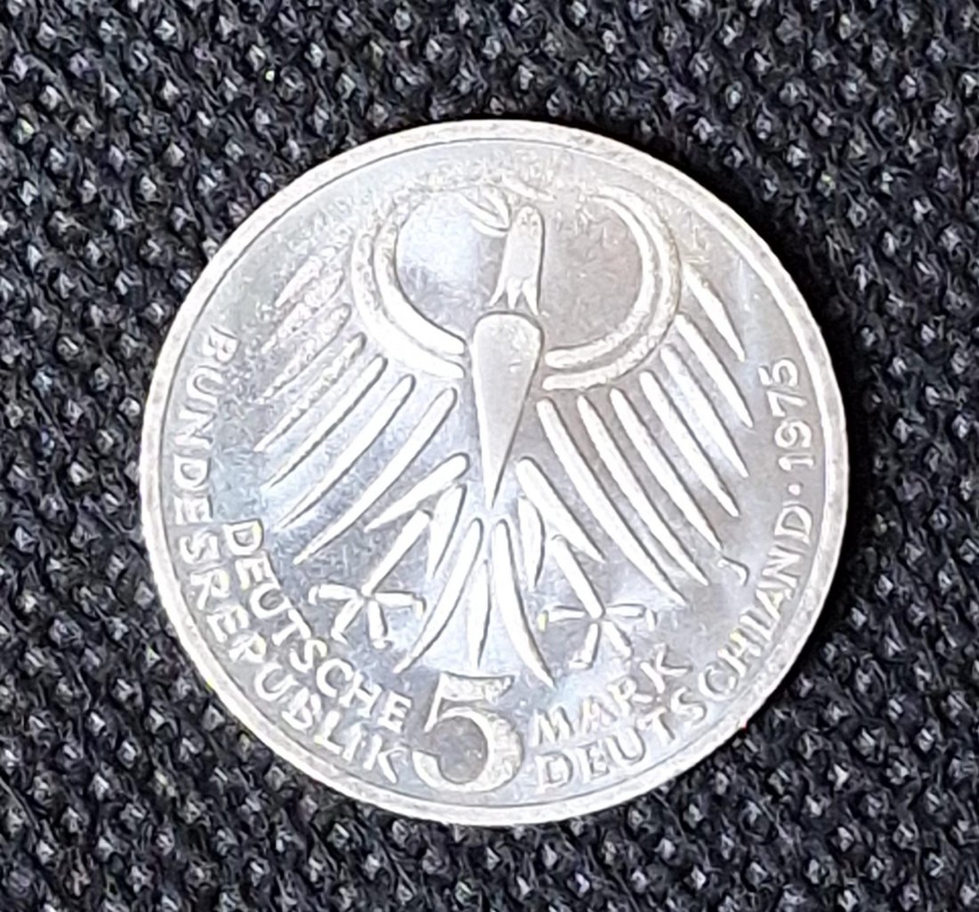  Silber Gedenkmünze BRD: 5 DM 1975 J, Ebert, Feingewicht 7,0 Gramm Silber   