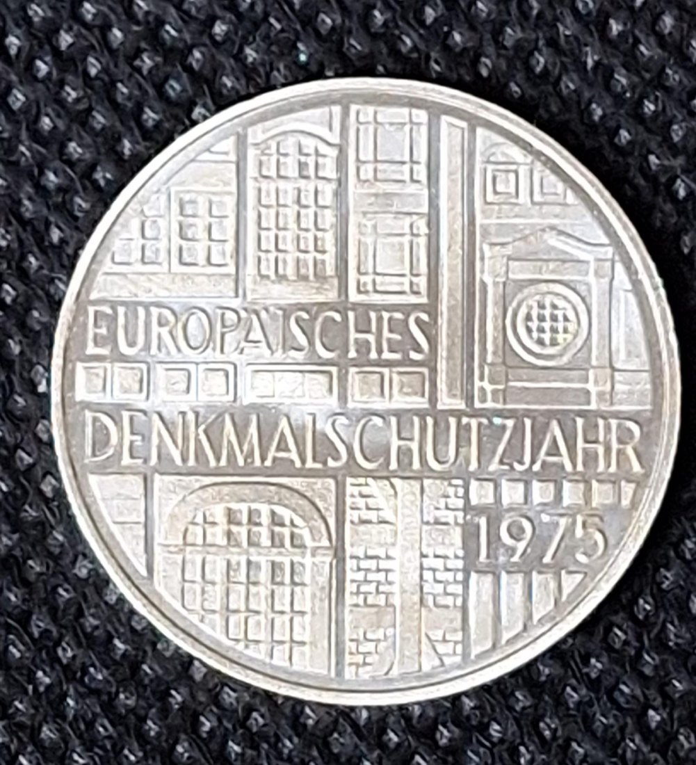  Silber Gedenkmünze BRD: 5 DM 1975 F Denkmalschutzjahr, 7,0 Gramm Feingewicht Silber   