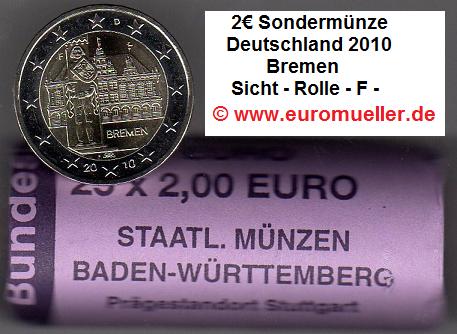 Deutschland ...Rolle...2 Euro Sondermünze 2010...Bremen...-F-   