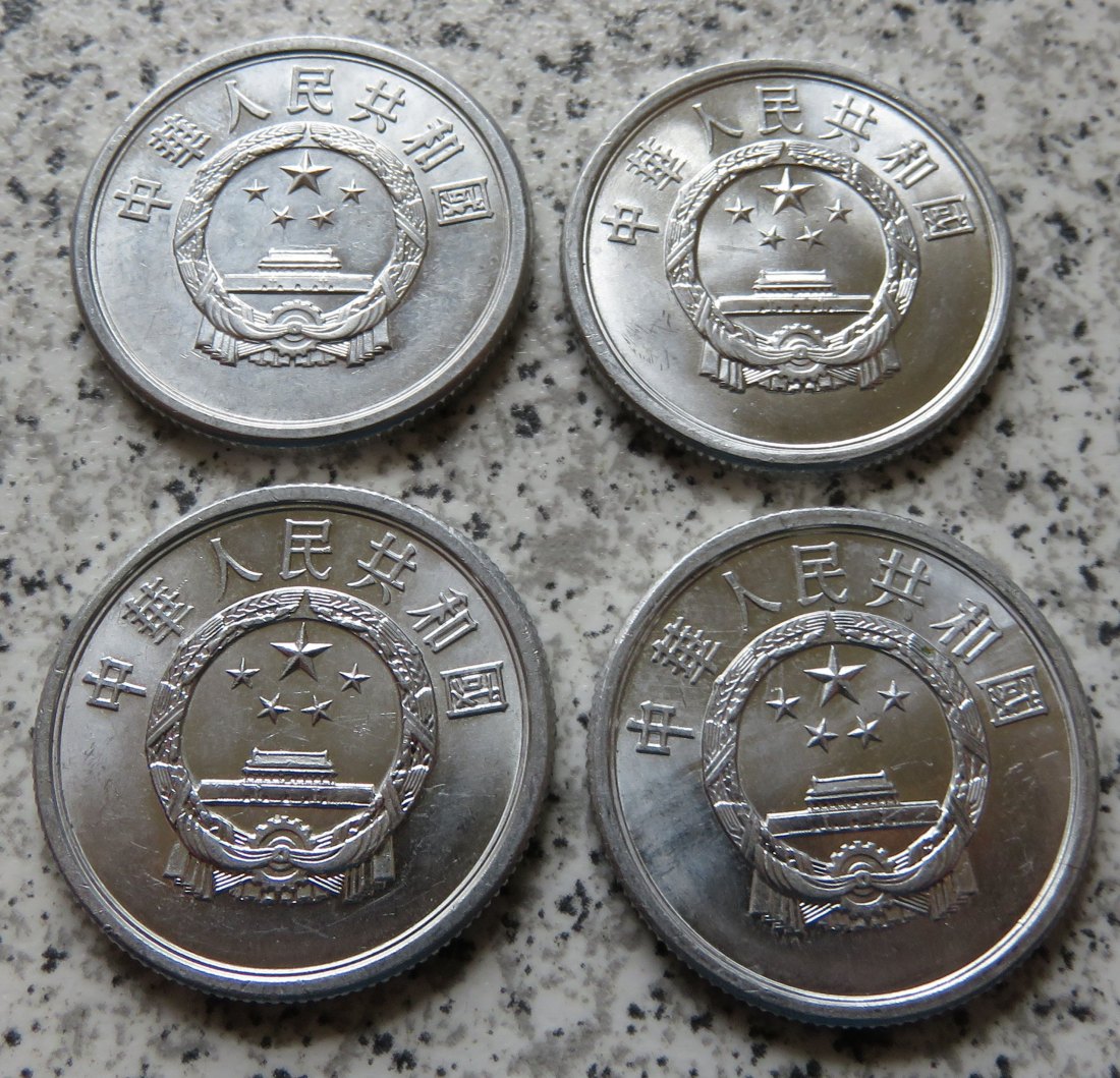  China 5 Fen 1976 - 1992, 4 verschiedene Jahrgänge   