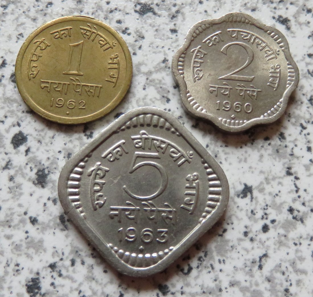  Indien 1 Paisa 1962, 2 Paise 1960 und 5 Paise 1963   