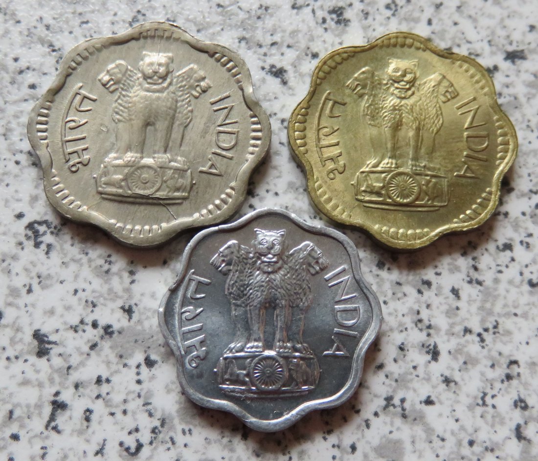  Indien 2 Paise 1968, 10 Paise 1966 und 1969   