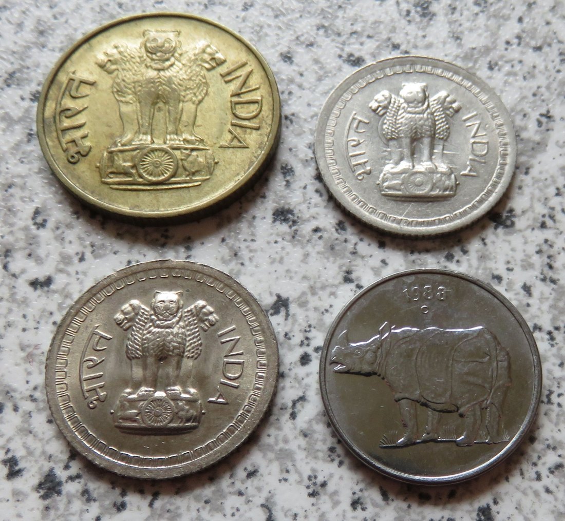  Indien 20 Paise 1971, 25 Paise 1963, 1972 und 1988   