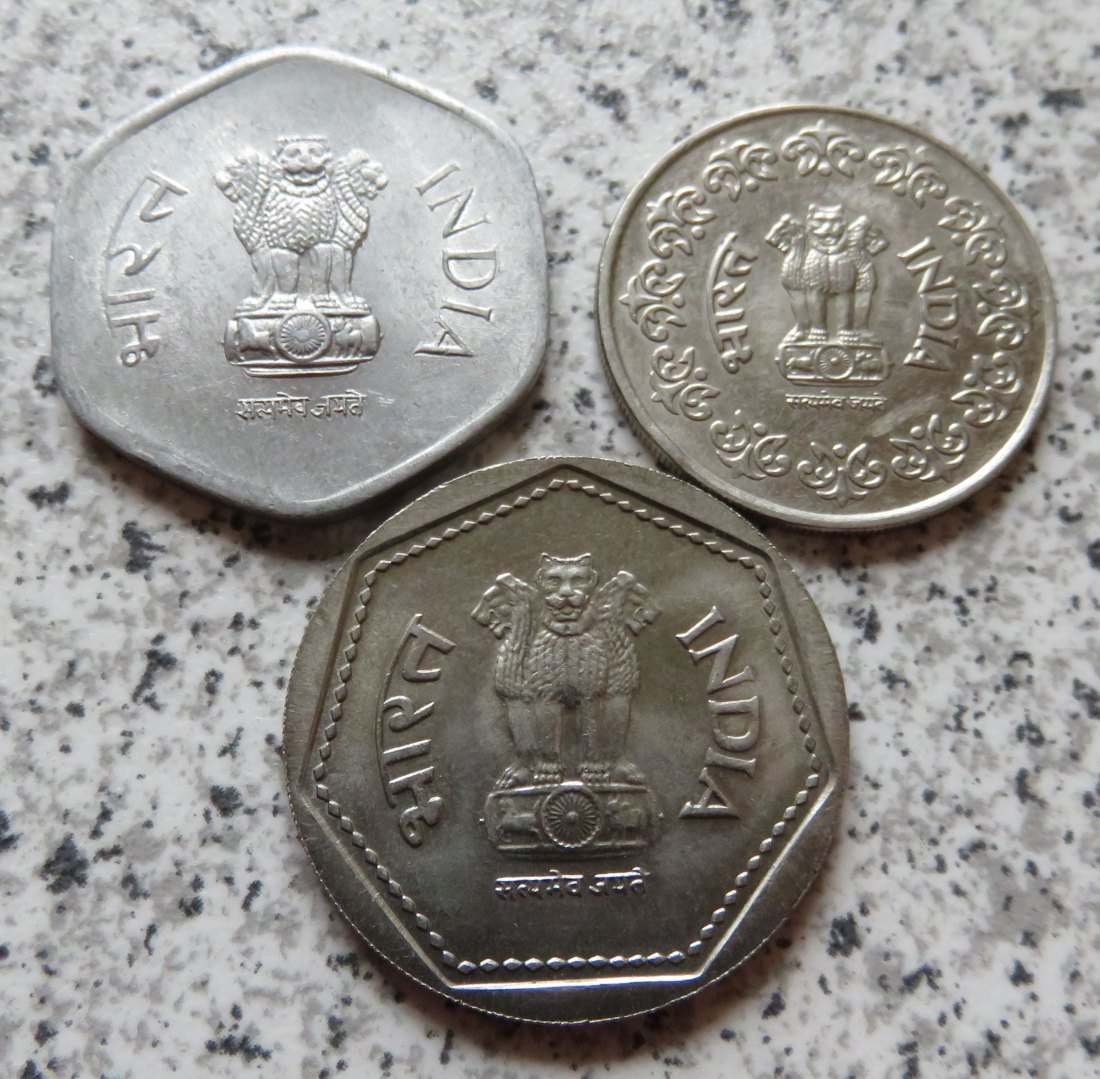  Indien 20 Paise 1991, 50 Paise 1985 und 1 Rupee 1985   