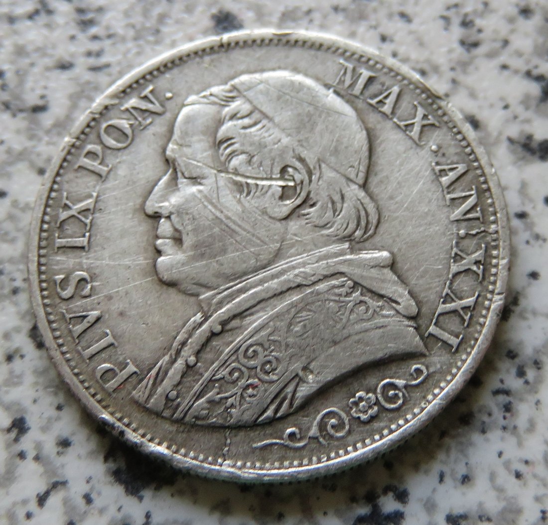  Vatikan 1 Lira 1866 R, großer Kopf   