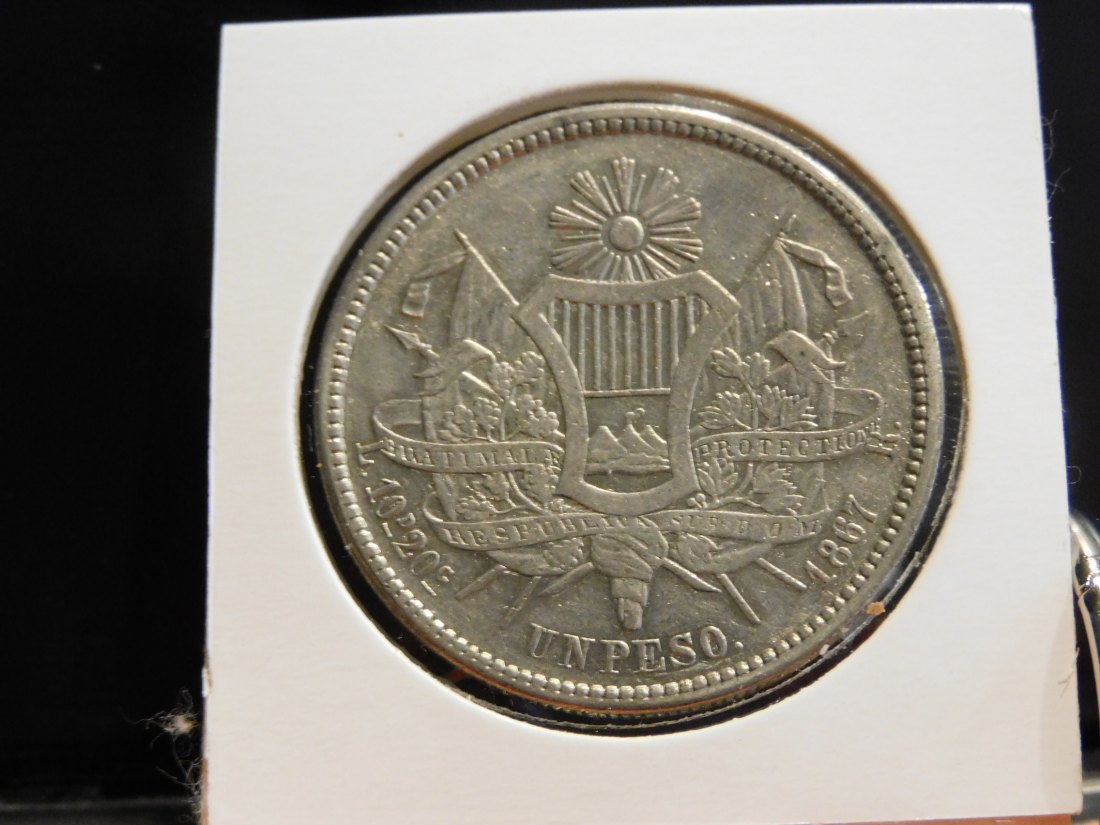  GUATEMALA 1 PESO 1867.GRADE-PLEASE SEE PHOTOS.   