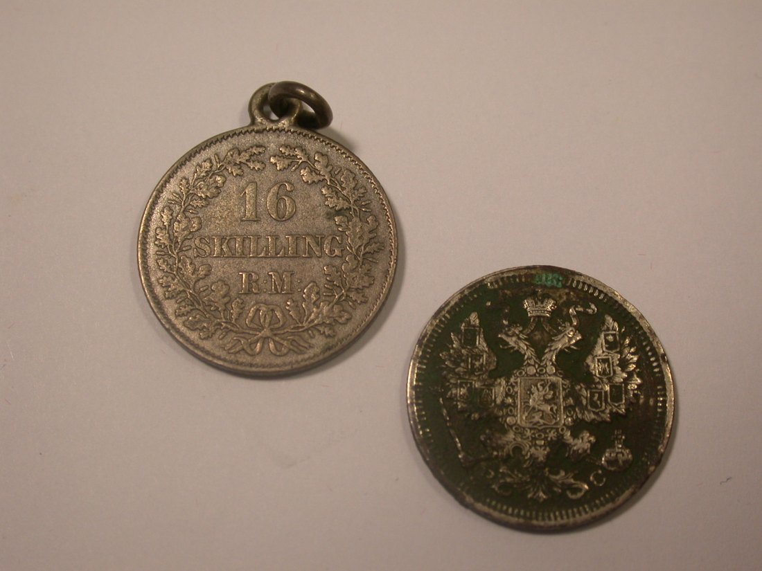  Dänemark 1856 Russland 1915 2 Münzen Silber   Originalbilder   