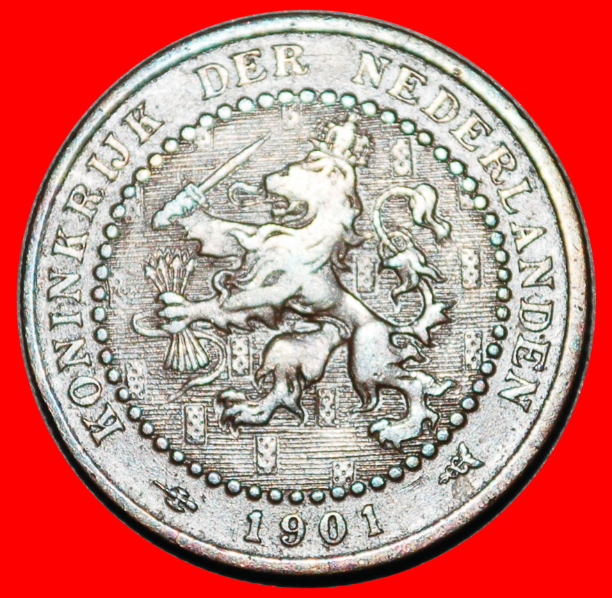 Ⰺ RAMPANT LION: NETHERLANDS ★ 1 CENT 1901 ERROR! WILHELMINA (1890-1948)★LOW START ★ NO RESERVE!