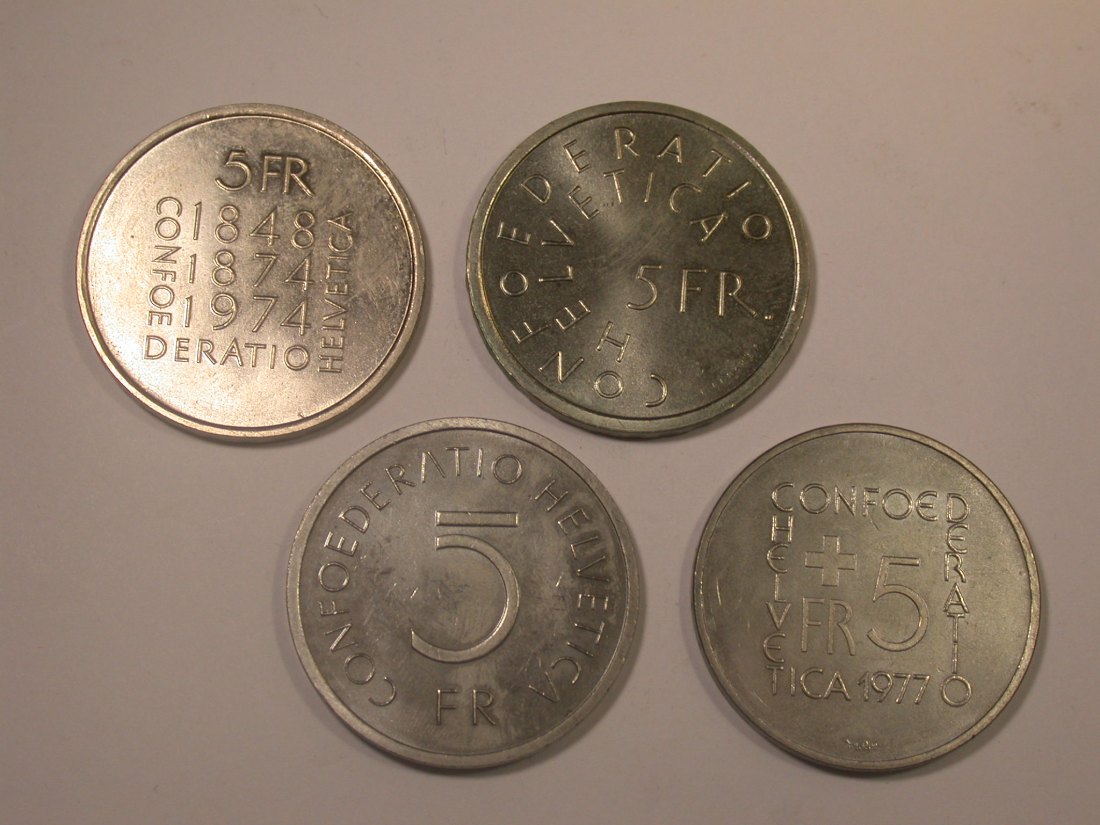  Lot  Schweiz 4 x 5 Franken Gedenkmünzen 1974-1977 in f.st/st  Originalbilder   