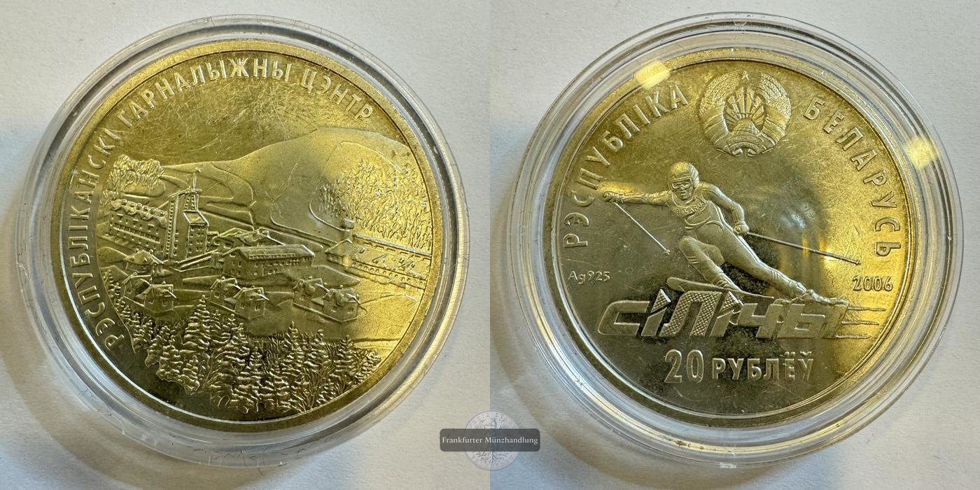  Weißrussland 20 Roubles (Ski Center Silichy) 2006 FM-Frankfurt KM#356 Feinsilber: 31,1g   
