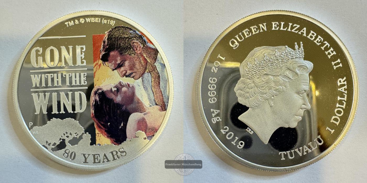  Tuvalu 1 Dollar Elizabeth II (Gone With The Wind) 2019 FM-Frankfurt Feinsilber: 31,06g   