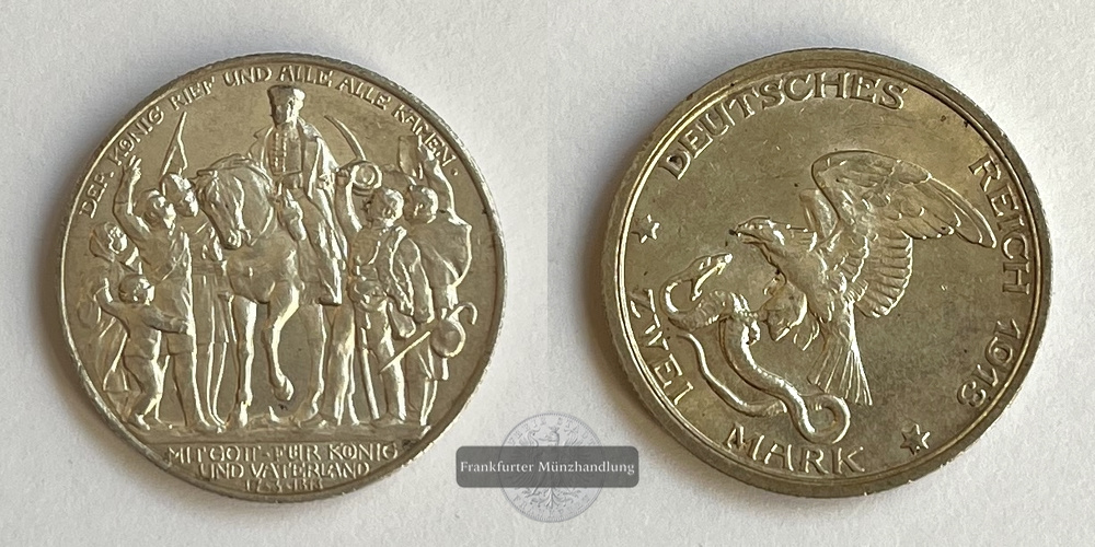  Deutsches Kaiserreich Preussen, Wilhelm II. 2 Mark 1913 Befreiung  FM-Frankfurt Feinsilber:10g   