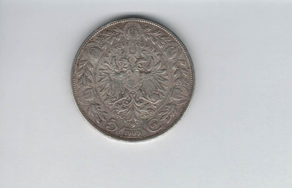  5 Kronen 1909 silber 21,6g fein Kronenwährung Österreich Franz Joseph I. Spittalgold9800 (4783)   