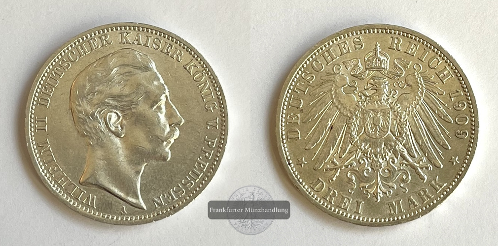  Dt. Kaiserreich, Preussen 3 Mark 1911 A Wilhelm II FM-Frankfurt KM#527 Feinsilber: 15g   