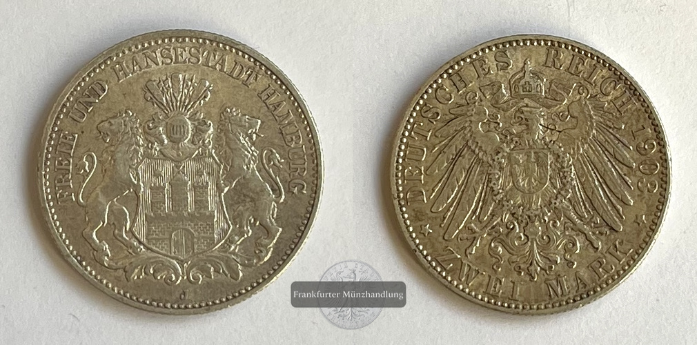  Deutschland Kaiserreich Hansestadt Hamburg 2 Mark 1903 [J] FM-Frankfurt Feinsilber: 9,99g   
