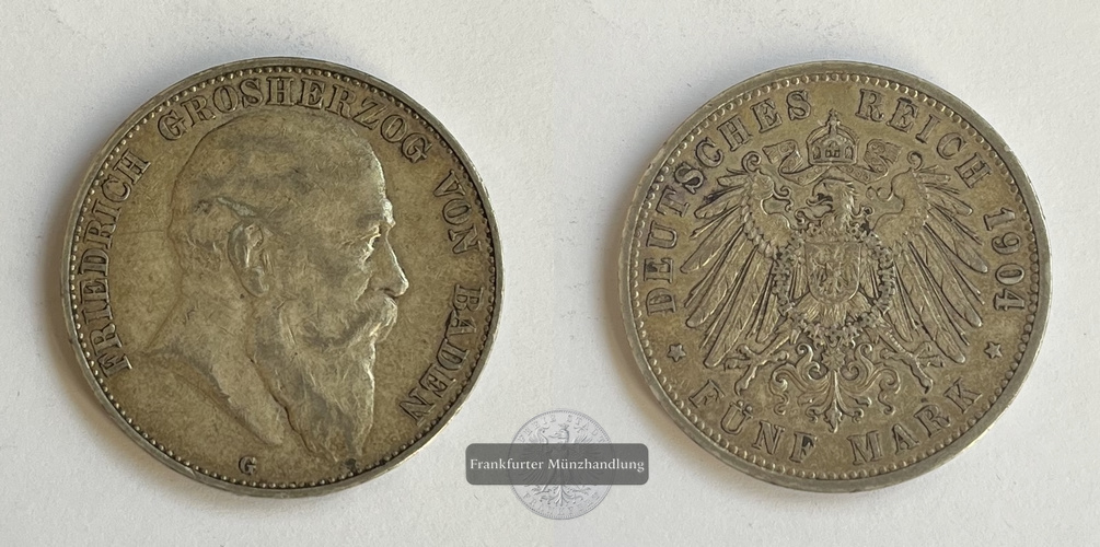  Deutschland Baden Kaiserreich 5 Mark 1904 G Friedrich I. 1856-1907 FM-Frankfurt Feinsilber: 25g   