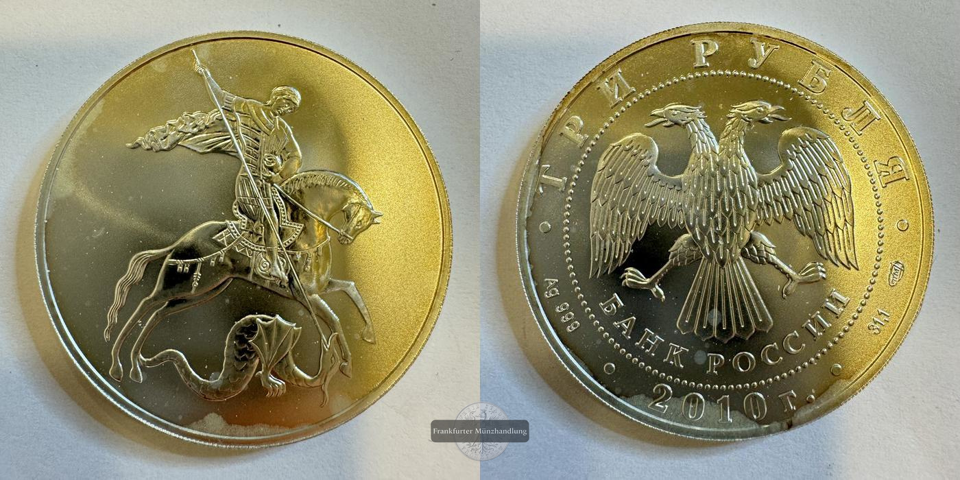 Russland 3 Roubles (Saint George the Victorious) 2010 FM-Frankfurt Y#1180 Feinsilber: 31,1g   