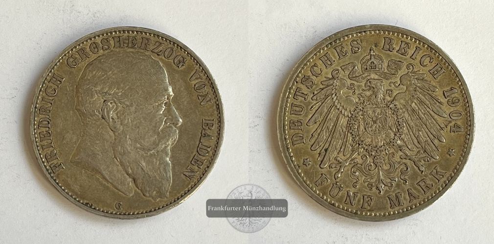  Deutschland Baden Kaiserreich 5 Mark 1904 G Friedrich I. 1856-1907 FM-Frankfurt Feinsilber: 25g   