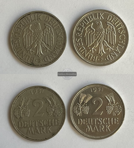  Deutschland 2x 2 Mark 1951 D&F FM-Frankfurt KM#111 CuNi 7g   