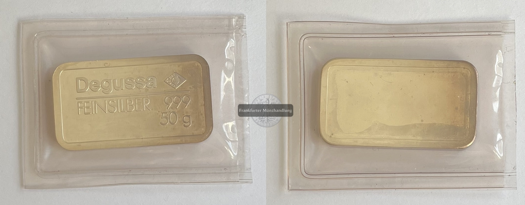  Deutschland Silberbarren 50g Degussa FM-Frankfurt Feinsilber: 50g   