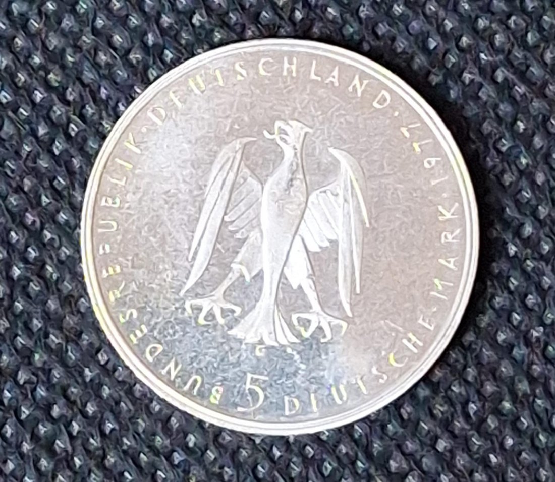  Silber Gedenkmünze BRD: 5 DM 1977 G, Heinrich von Kleist, Feingewicht 7,0 Gramm Silber   