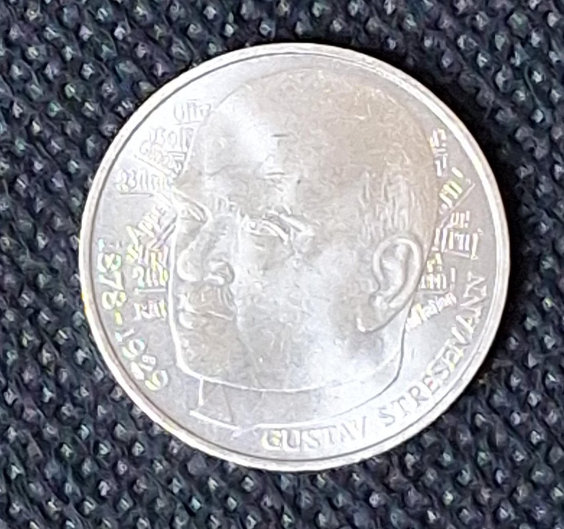  Silber Gedenkmünze BRD: 5 DM 1978 D, Gustav Stresemann, Feingewicht 7,0 Gramm Silber   