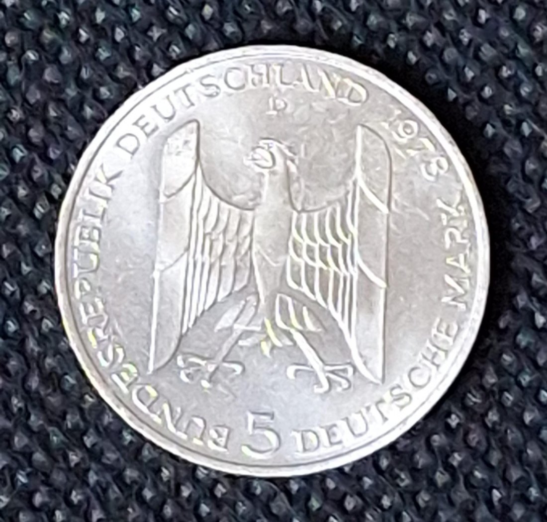  Silber Gedenkmünze BRD: 5 DM 1978 D, Gustav Stresemann, Feingewicht 7,0 Gramm Silber   