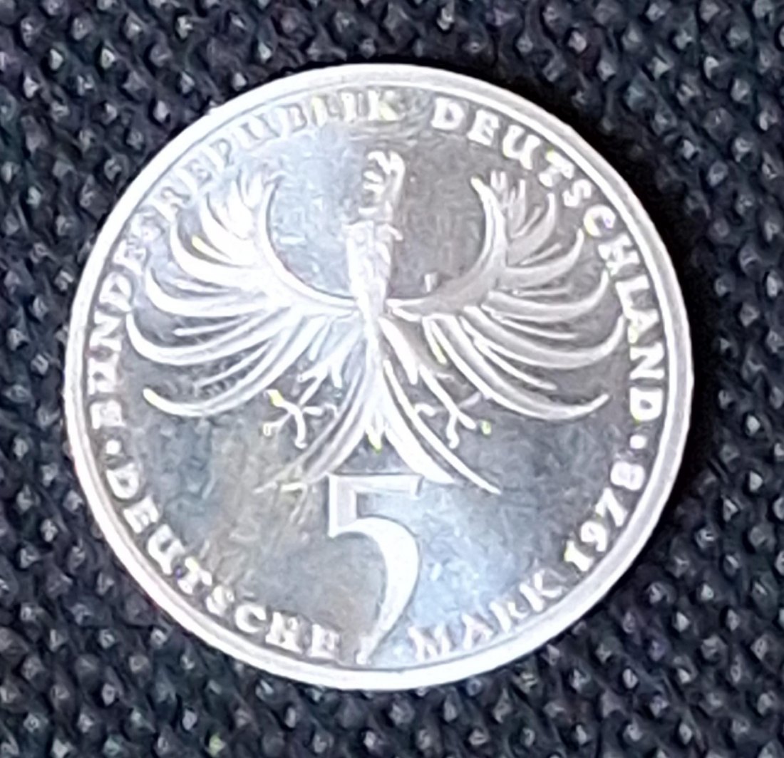  Silber Gedenkmünze BRD: 5 DM 1978 F, Balthasar Neumann, Feingewicht 7,0 Gramm Silber   