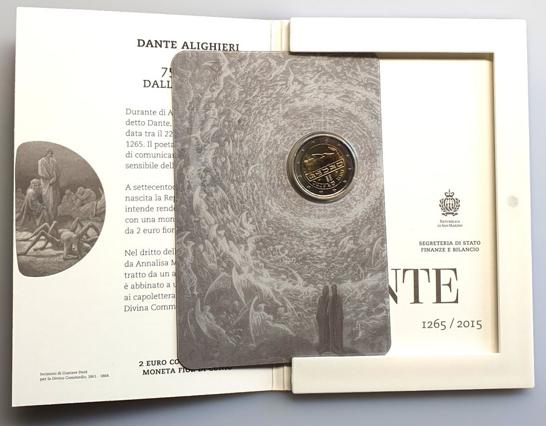  San Marino 2 Euro Gedenkmünze 2015  Dante Alighieri  Original Folder stgl   