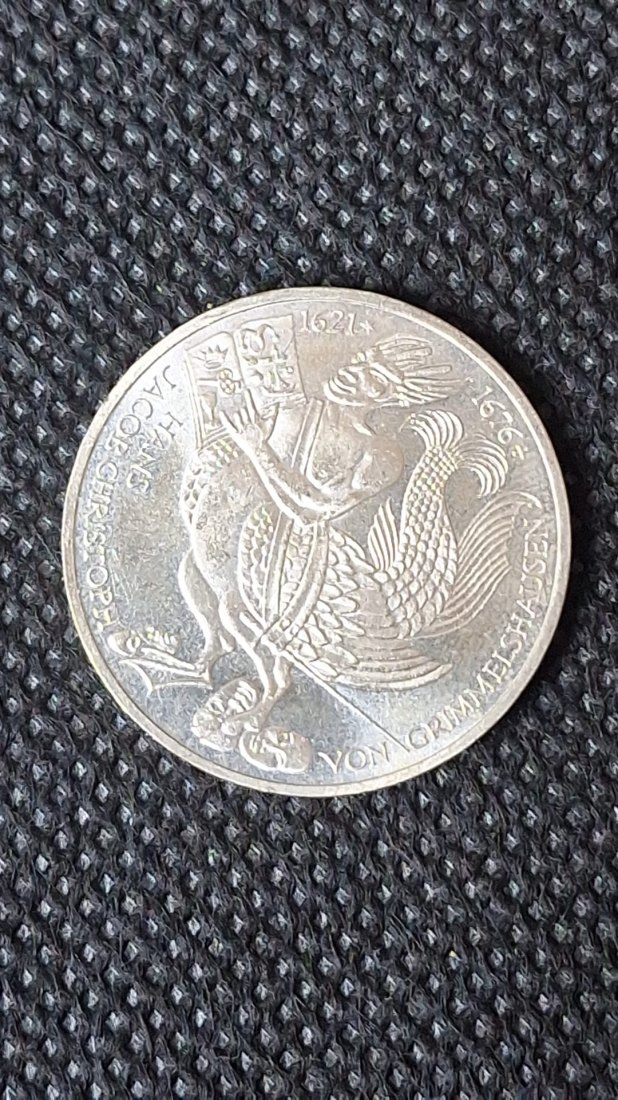  Silber Gedenkmünze BRD: 5 DM 1976 D, von Grimmelshausen, Feingewicht 7,0 Gramm Silber   