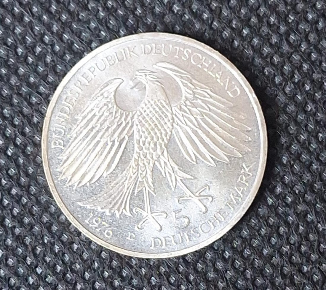  Silber Gedenkmünze BRD: 5 DM 1976 D, von Grimmelshausen, Feingewicht 7,0 Gramm Silber   