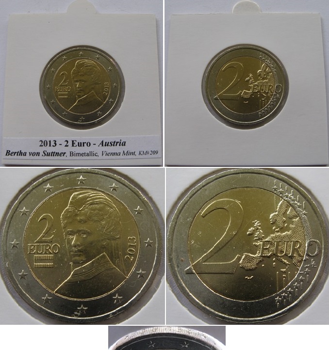 2013, Austria, 2 euro : 2nd map, Bertha von Suttner   