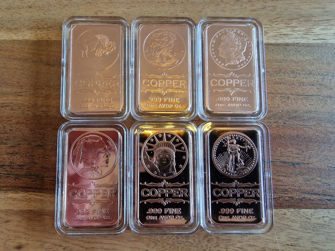  Kupferbarren 6 x 1 oz (AVDP) verschiedene amerikanische Motive (Lot1)   