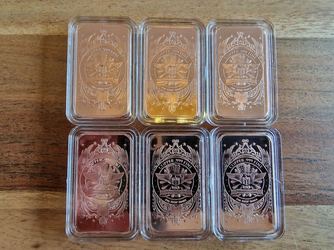  Kupferbarren 6 x 1 oz (AVDP) verschiedene amerikanische Motive (Lot1)   