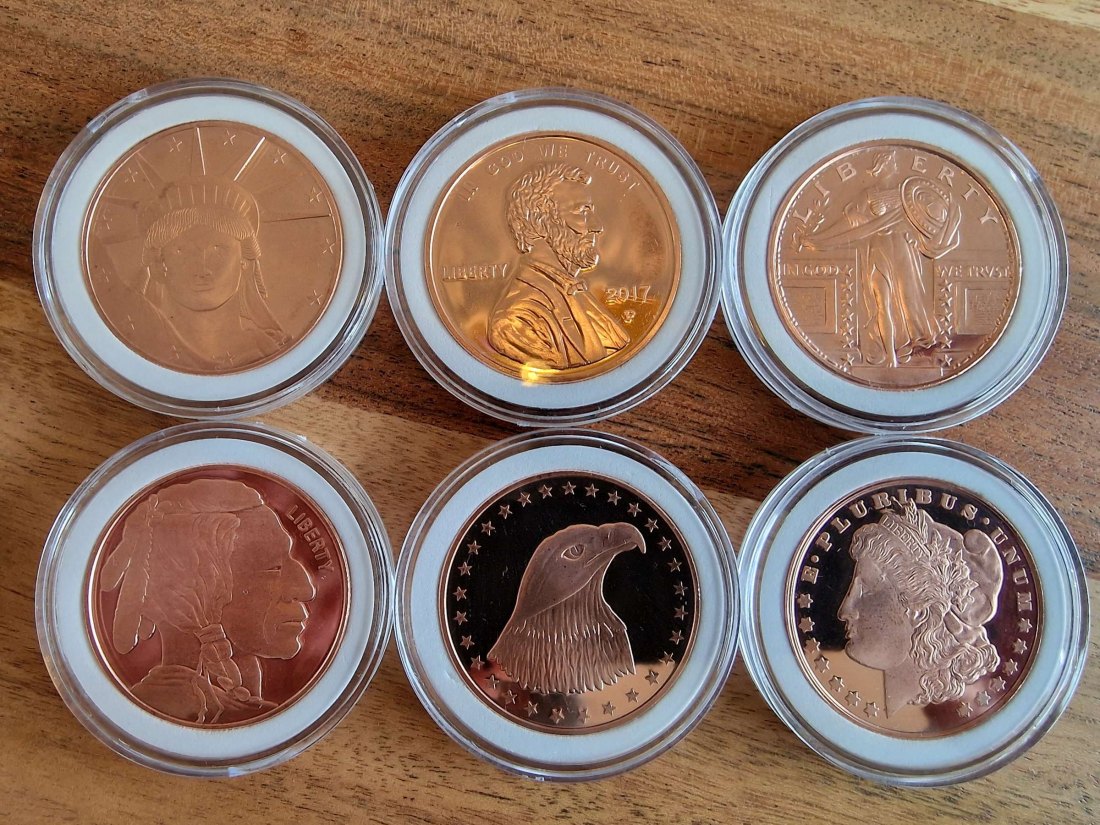 Kupfermmedaillen 6 x 1 oz (AVDP) verschiedene amerikanische Motive (Lot2)   