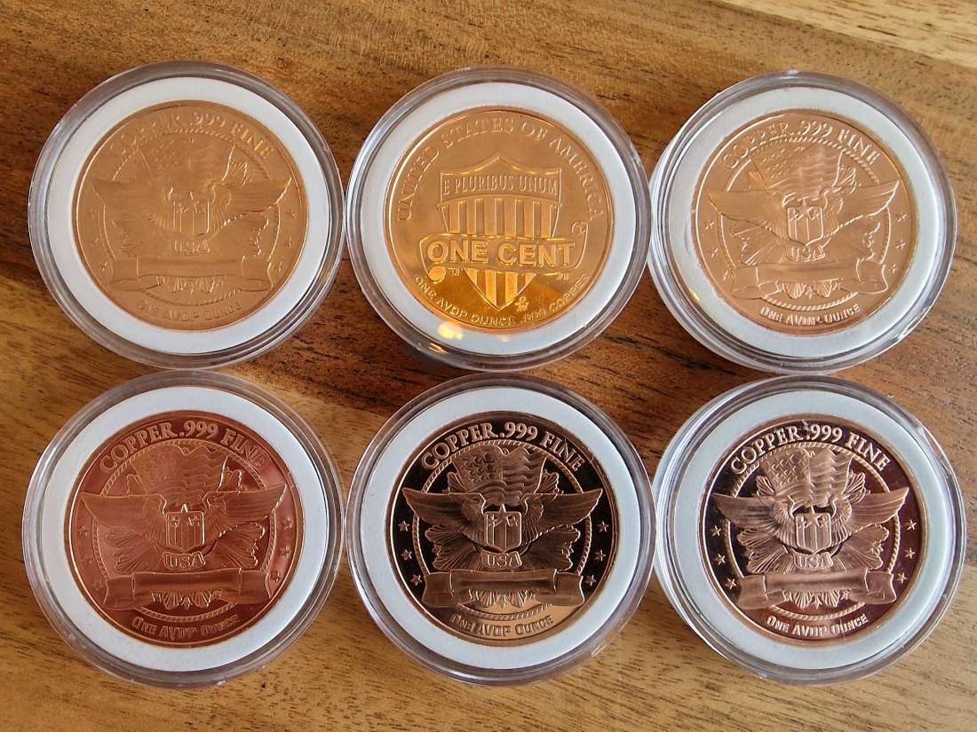  Kupfermmedaillen 6 x 1 oz (AVDP) verschiedene amerikanische Motive (Lot2)   