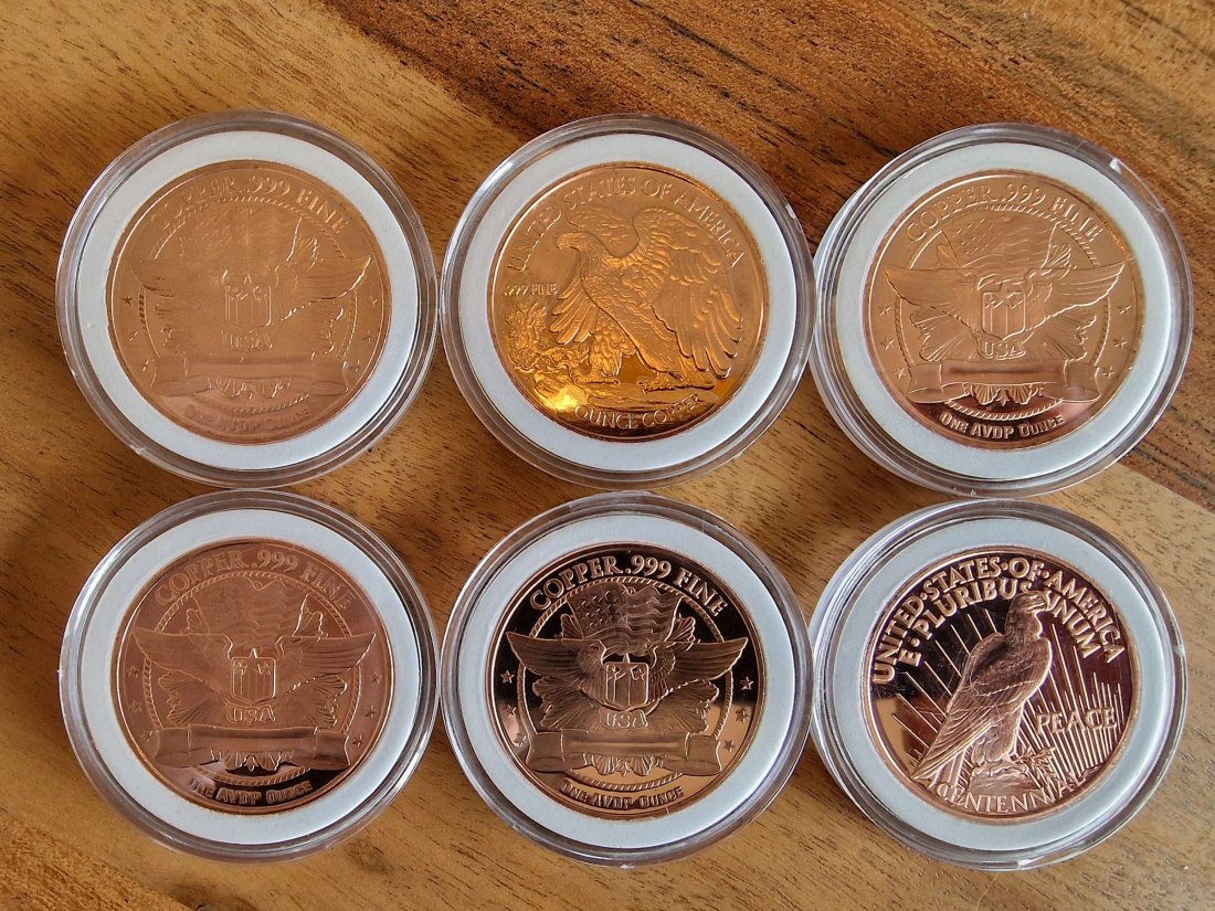  Kupfermedaillen 6 x 1 oz (AVDP) verschiedene amerikanische Motive (Lot3)   