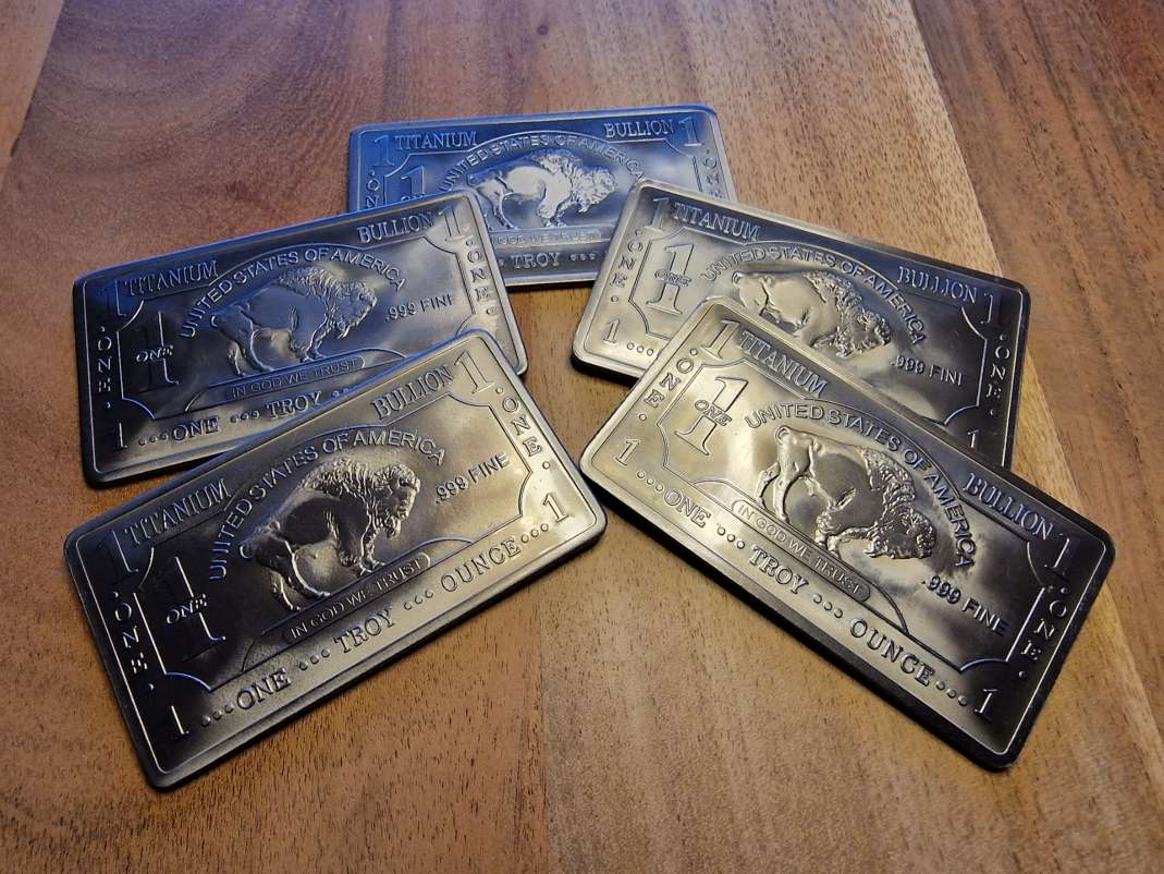  5 x 1 oz Titanbarren „Buffalo“ – .999 Reinheit – prägefrische Ausführung   