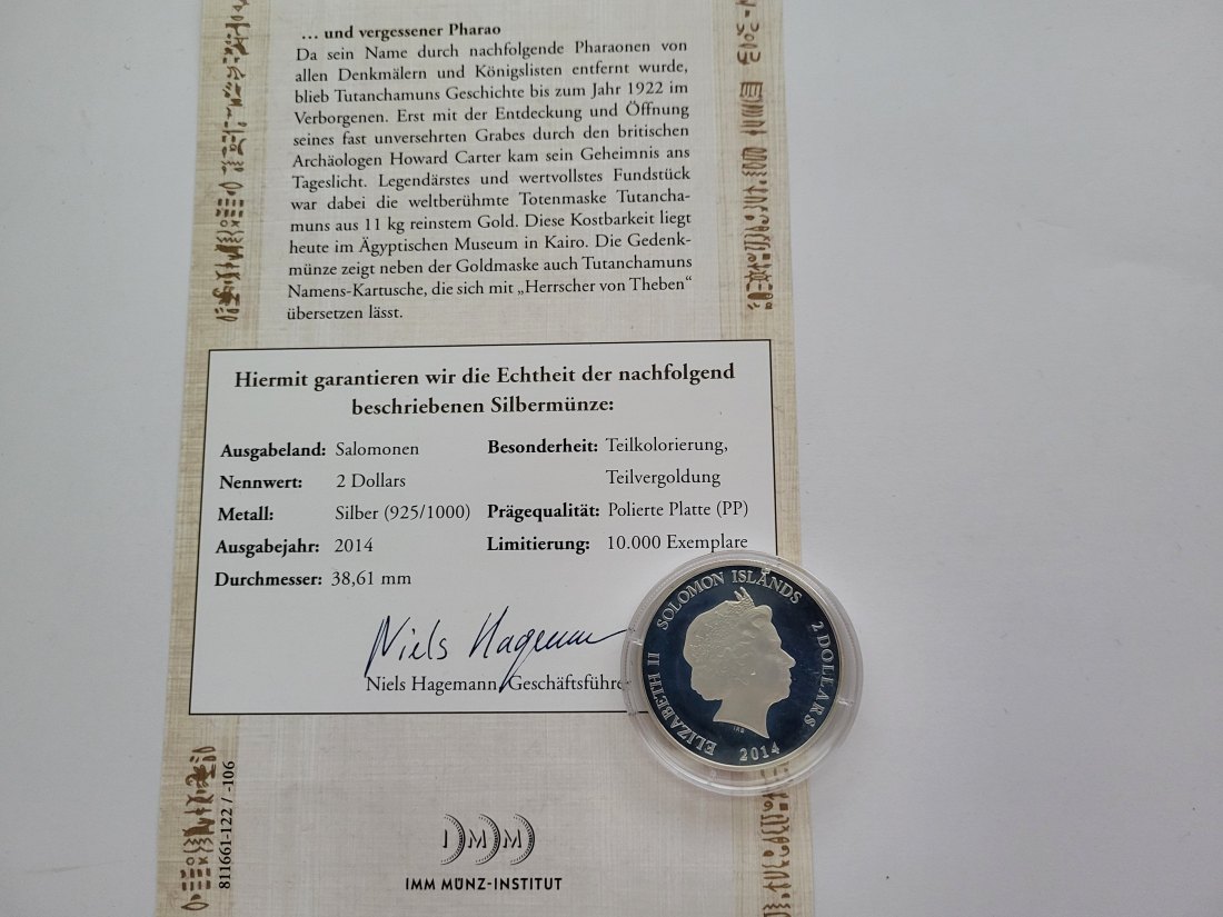  2 Dollars 2014 Tutanchamun Silbermünze PP 925/12g Solomon Island Spittalgold9800 (3469   