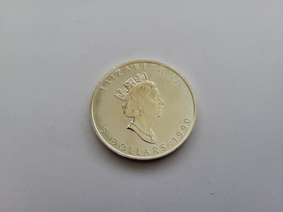  5 Dollars 1990 Maple Leaf 1 Oz Unze Silbermünze Flecken 9999 Kanada Spittalgold9800 (5378   