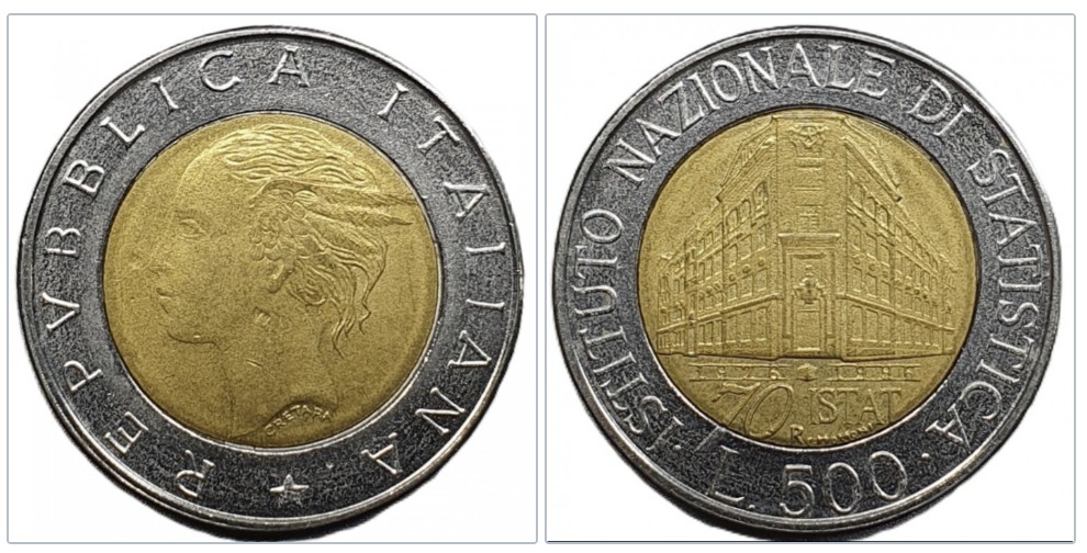  Italien 500 Lire, 1996 - 70 Jahre Nationales Institut für Statistik (1926-1996)   