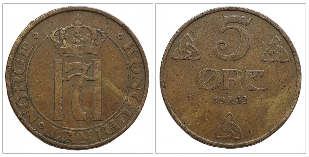  Norwegen  5 Öre, 1932   