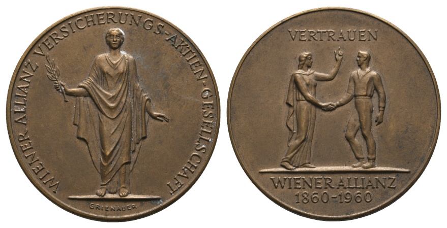  Österreich, Wiener Allianz Versicherung AG; Bronzemedaille 1960; 21,20 g; Ø 40,35 mm   