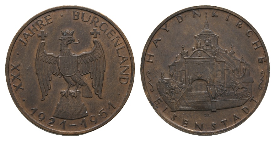  30 Jahre Burgenland; Bronzemedaille 1951; 7,37 g; Ø 27 mm   