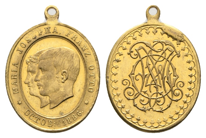  Maria Jospha, Franz Otto; vergoldete Medaille 1886, tragbar; 4,34 g; Ø 20 mm   