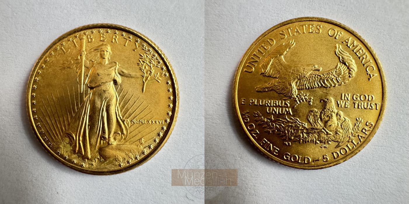  USA 5 Dollars American Gold Eagle (Bullion Coinage) 1986 (1986-2023) FM-Frankfurt Feingold: 3,11g   