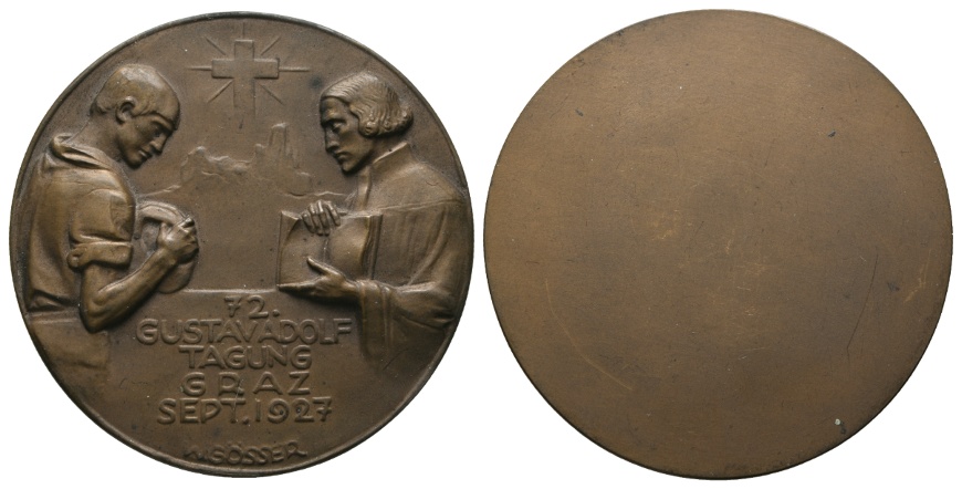  Graz - 72. Gustav Adolf Tagung Sept. 1927; Bronzemedaille; einseitig, 81,05 g, Ø 60 mm   