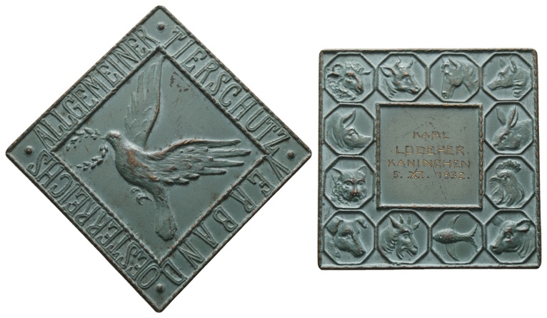  Österreich, Allgemeiner Tierschutz Verband; Bronzemedaille 1932; 51,5 g, 49,55 mm   