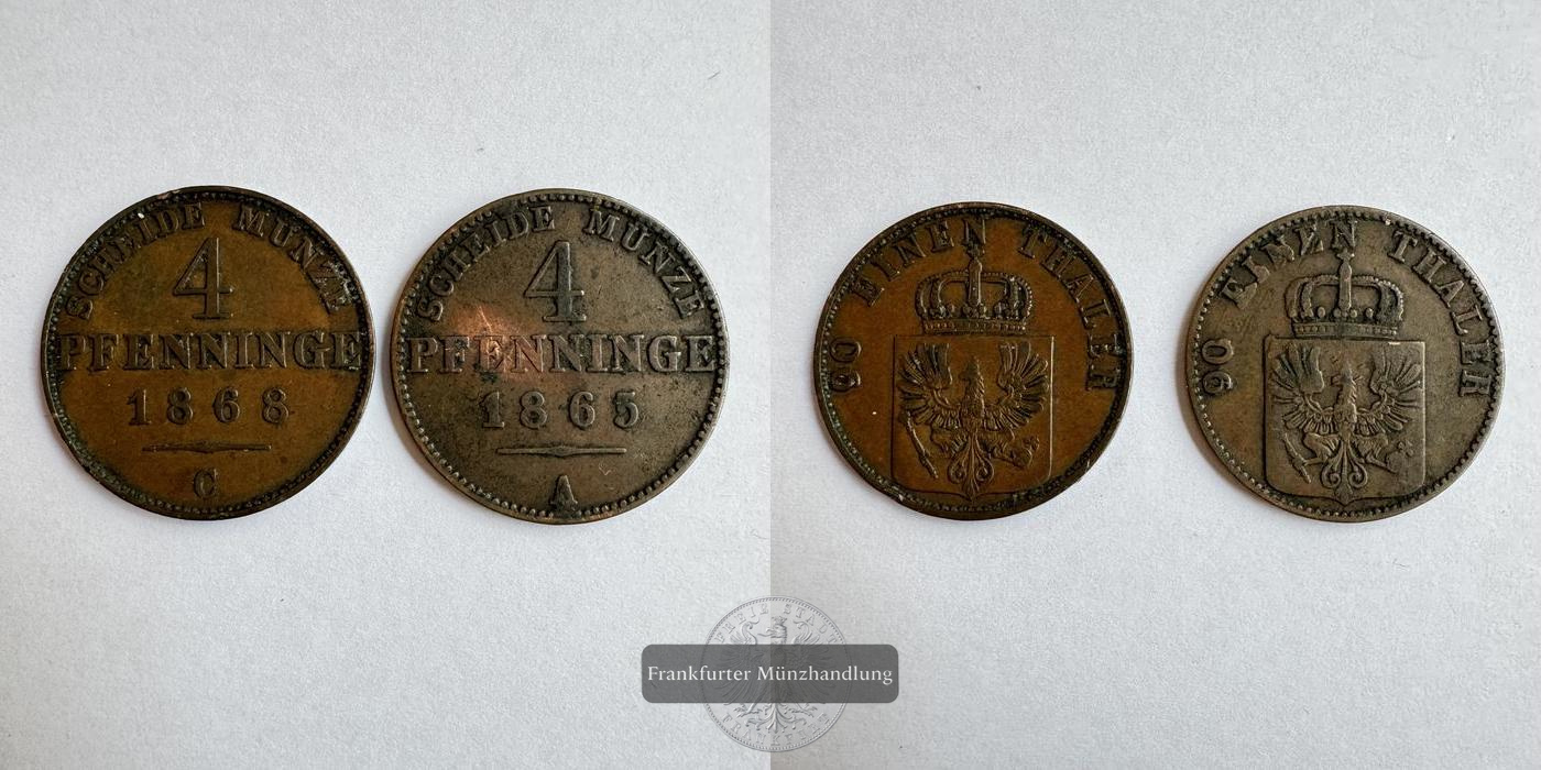  Altdeutschland 2x 4 Pfennigs William I 1865 A & 1868 C FM-Frankfurt KM#483 Kupfer: 12,18g   